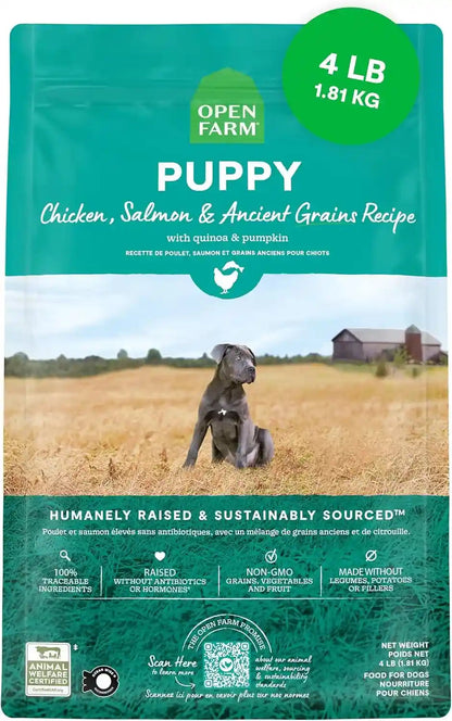 Open Farm Ancient Grains Dry Puppy Food, Chicken & Salmon Kibble, 4Lb Bag | All Puppies, All Breed Sizes, Protein-Rich & Nutrient Dense, 100% Traceable Ingredients, Non-Gmo Fruits & Veggies.1