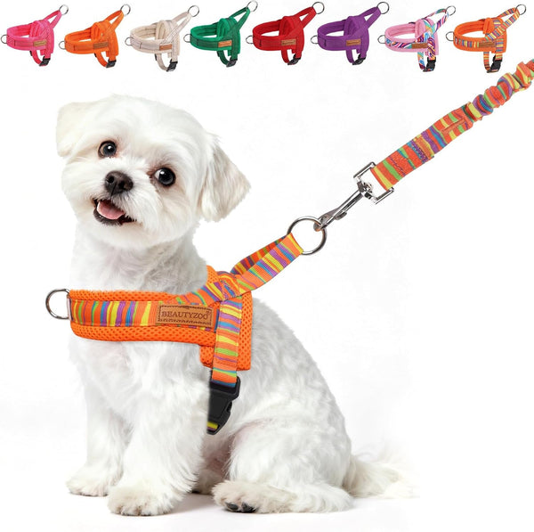 BEAUTYZOO Dog Harness No Pull, Quick Fit Dog Harness and Leash Set, Escape Proof Vest Harness with Soft Handle, Reflective Breathable Mesh Padding Harness for Medium Size Dog Training Walking, Beige M34