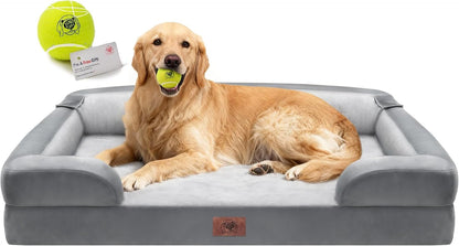 Waterproof Orthopedic Dog Bed for Extra Large Sized Dogs | Memory Foam Pet Bed Sofa with Bolster, Dog Couch with Washable Cover & Non-Slip Bottom, 42X30 Inch, Grey1
