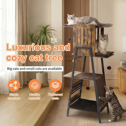 Cat Tree Tower, Large Multi-Level Cat Condo with Scratching Post, Vintage Brown3