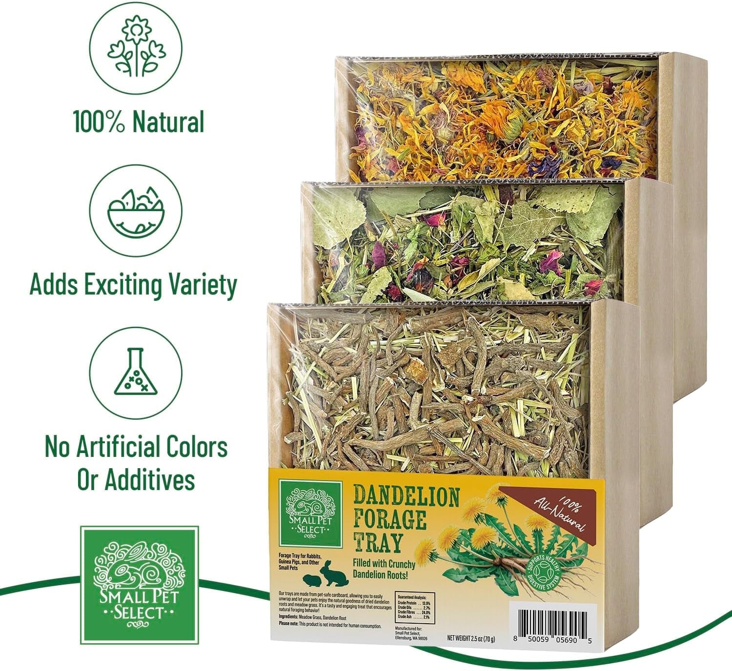 small-pet-select-forage-tray-bundle-rabbits-guinea-pigs-3-pack-dandelion-flower-herb-mix-2-5-oz-each-natural-foraging-enrichment-for-rabbits-guinea-pigs-small-pets