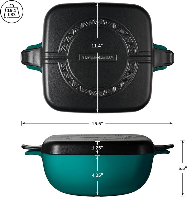 Cultura 2-In-1 Enameled Cast Iron 6.5-Qt Dutch Oven and Griddle | Oven Safe Pot with Reversible Lid Griddle and Trivet - Great for Braising, Roasting and Bread Baking - Teal Green4
