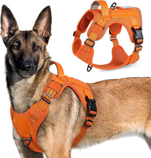 Rabbitgoo Tactical Dog Harness for Large, No Pull Military Service Vest | Molle & Handle, Heavy Duty, Adjustable, Reflective Straps, Easy Control for Training Walking, Black, Large64