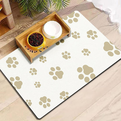 Dog Food Mat for Food and Water, Absorbent Pet Feeding Non-Slip Backing Cat Dog Bowl Mat No Stains Quick Dry Placemat with Footprints for Messy Brown,20"×12"17