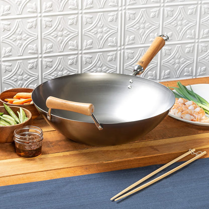 JOYCE CHEN Classic Series 14-Inch Carbon Steel Wok with Birch Handles6