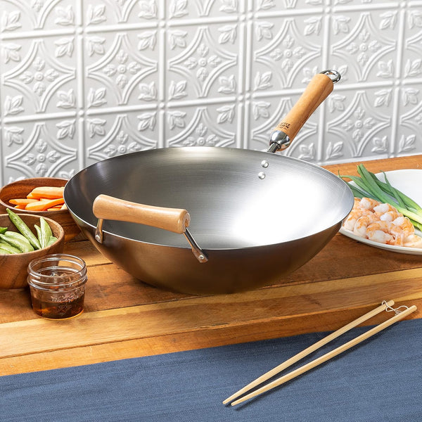 JOYCE CHEN Classic Series 14-Inch Carbon Steel Wok with Birch Handles6