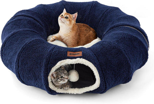 ZOMISIA Cat Tunnel Bed for Indoor Cats, Cute Cat Donut Toy Tunnel for Small Large Cats, Peekaboo Pet Cave Play Tunnel Toys for Kitten/Rabbit,Beige8
