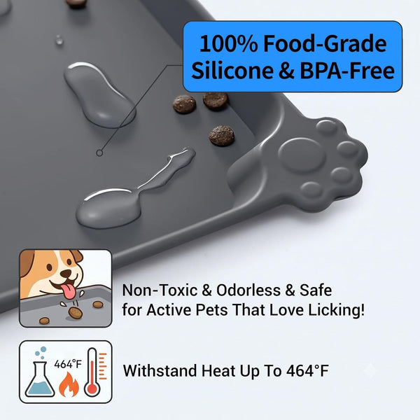 Reopet Silicone Pet Feeding Mat - Waterproof & Non-Slip Dog Cat Placemat | High Raised Edges Prevent Food & Water Spills to Protect Floors, Easy to Clean, Fit for Dog Cat Bowls5