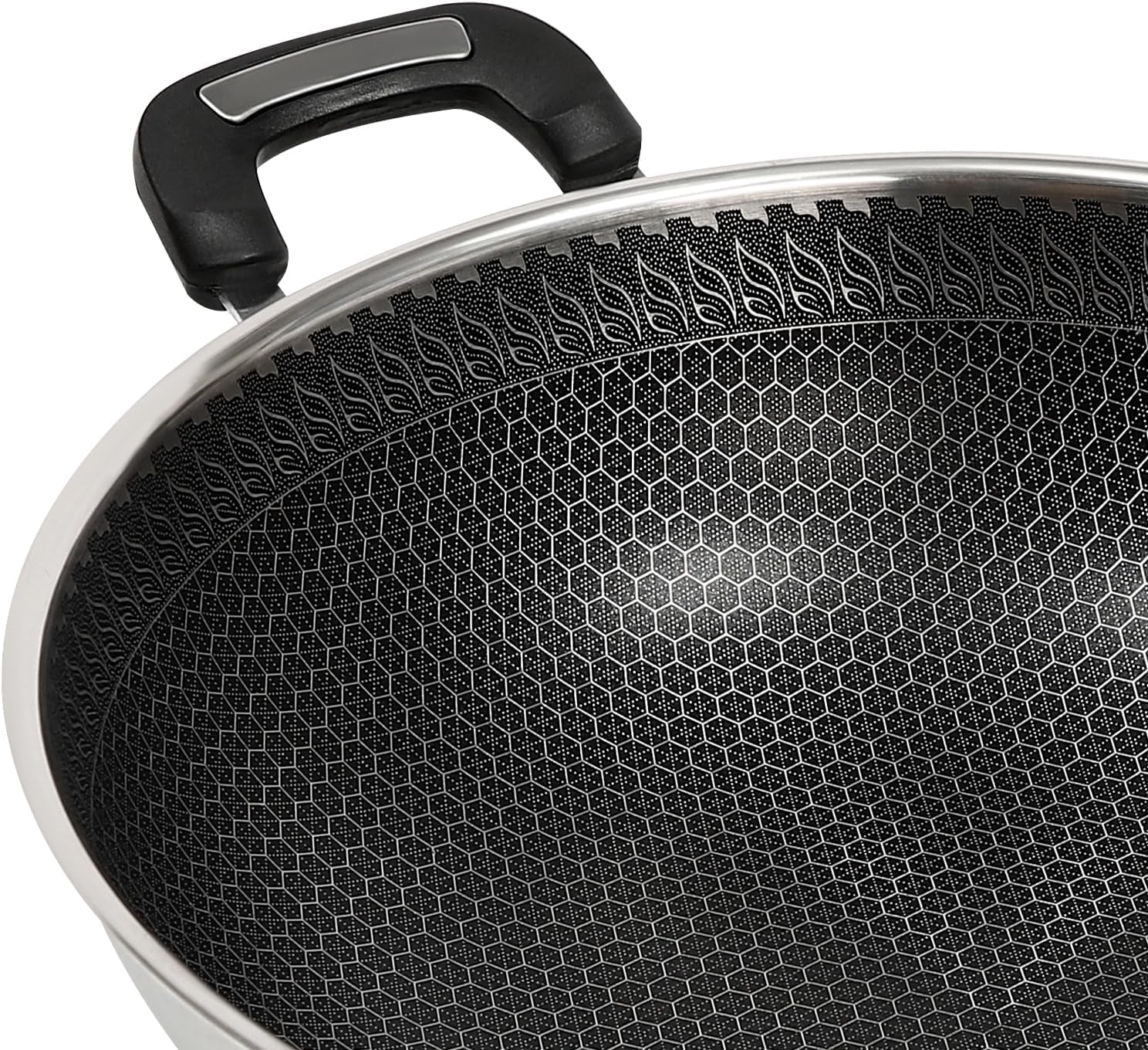 stainless-steel-wok-pan-stir-fry-wok-non-stick-frying-pan-honeycomb-skillet-with-handle-lid-for-gas-stove-induction-cooker-ceramic-stove-silver-black-13in-with-steamer-basket