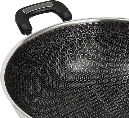 Stainless Steel Wok Pan Stir-Fry Wok Non Stick Frying Pan Honeycomb Skillet with Handle Lid for Gas Stove, Induction Cooker Ceramic Stove, Silver Black (13In-With Steamer Basket)7