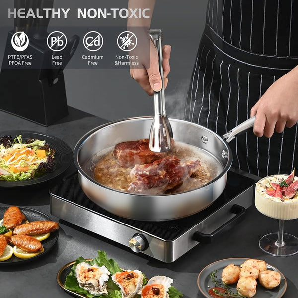 Pots and Pans Set Non Toxic, 16Pcs Stainless Steel Cookware Set with Steamer, Kitchen Induction Cookware with Utensil Sets, Pot Protectors and Apron for Oven & Dishwasher Safe4