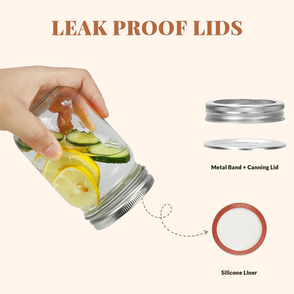 20 Pcs 12Oz Glass Mason Jars with Silver Separable Lids | BPA Free, Airtight, 350Ml round Canning Jars for Honey, Jam, Herb, Wedding Favor, Kitchen Storage, Crafts, Meal Prep4
