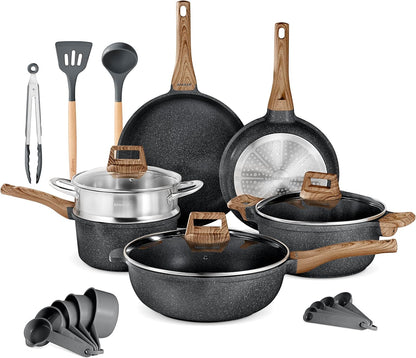 Bakken-Swiss 14-Piece Kitchen Cookware Set – Granite Non-Stick – Eco-Friendly – PFOA, PFOS, and PTFE Free for All Stoves & Oven-Safe - Marble Coatin1