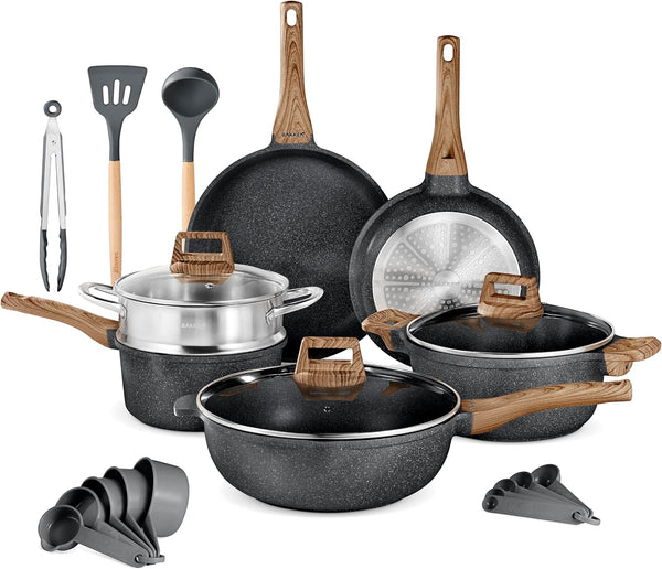 Bakken-Swiss 14-Piece Kitchen Cookware Set – Granite Non-Stick – Eco-Friendly – PFOA, PFOS, and PTFE Free for All Stoves & Oven-Safe - Marble Coatin1
