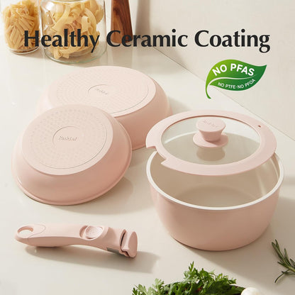 Pans and Pots Set Nonstick, Ceramic Cookware Set with Detachable Handles 16Pcs, Induction Dishwasher Oven Safe Kitchen Cooking Set, PFAS PFOA & PTFE Free, Pink5