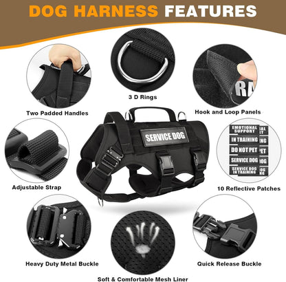 WINSEE Service Dog Vest Harness for Large Dog, Tactical Working MOLLE Vest with 10 Pet Patches, No Pull Heavy Duty Harness for Training Walking3