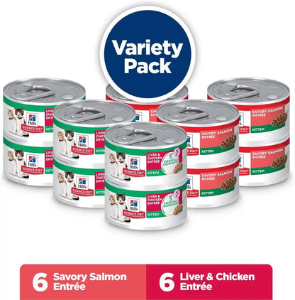 Hill'S Science Diet Kitten Formula Wet Cat Food Variety Pack | #1 Veterinarian Recommended, Liver & Chicken and Minced Salmon, 2.9 Oz. Cans, 12-Pack3