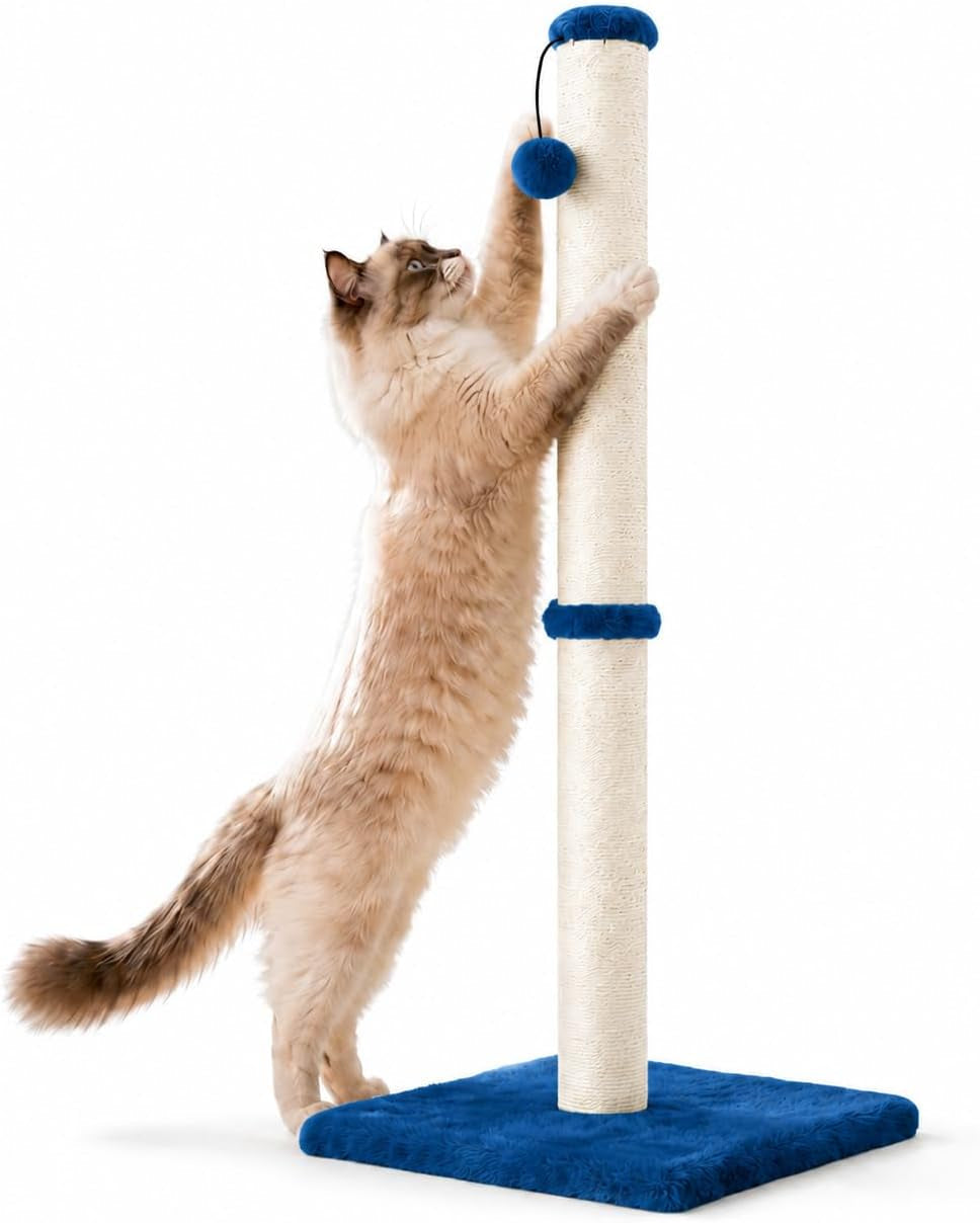 dimaka-29-height-tall-cat-scratching-post-claw-scratcher-with-sisal-rope-and-covered-with-soft-smooth-plush-vertical-scratch-full-strectch-for-standard-size-catsgrey-29-inches-for-all-cats