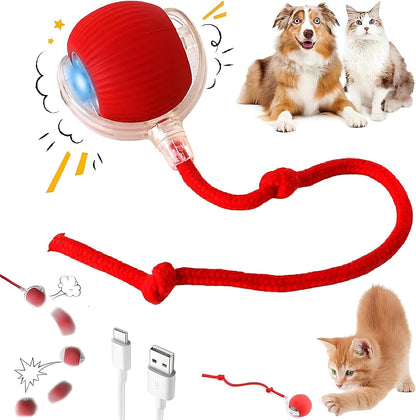 Purrmitive 2026 Durable Interactive Cat Toys for Indoor Cats, Dog Toys Ball, Rolling Pet Ball, Smart Automatic Cat Chase Balls Toy, Interactive Dog Toys Speedy Tail,Kitten & Cat Toys Interactive (Red)1