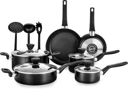 kitchen 13-Piece Nonstick Kitchen Cookware Set -PTFE/PFOA/PFOS Free Heat Resistant Kitchen Ware Pots Pan Set W/ Saucepan,Frying Pans,Cooking Pots,Casserole,Lids,Ladle,Fork,Strainer-Nccwa13.51