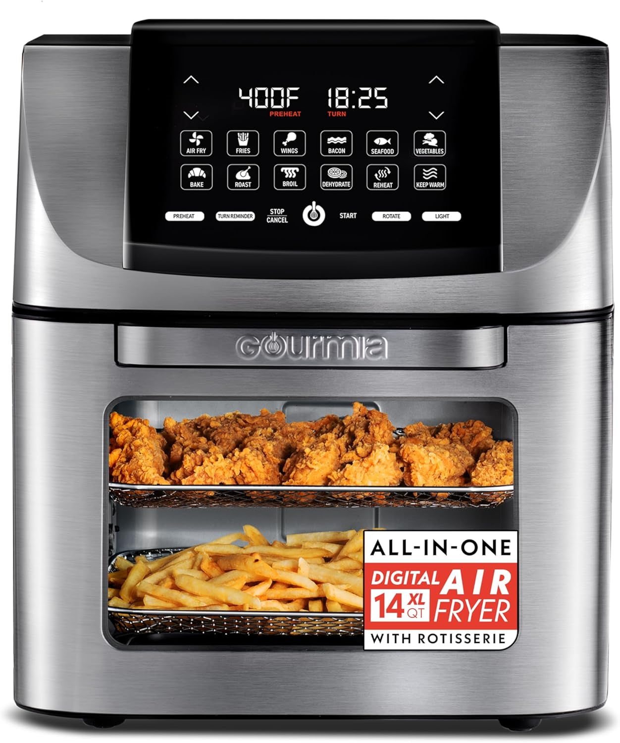 air-fryer-14-qt-all-in-one-rotisserie-oven-with-digital-display-12-presets-roast-bake-broil-dehydrate-dishwasher-safe-accessories-stainless-steel