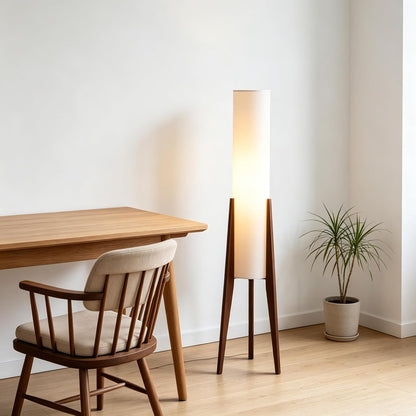 Mid-Century Tripod Floor Lamp with White Fabric Shade Modern Wood Standing Light with E26 Base for Bedroom Living Room & Home Decor (Walnut Tripod Holder)3
