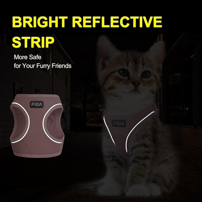Fida Cat Harness and Leash Set for Walking Kitten and Puppy, Escape Proof Kitten Harness with Breathable Lightweight Soft Mesh, Adjustable Reflective Step-In Design. (XXXS, Pink)4