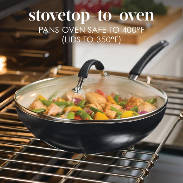 Cucina Ceramic Nonstick Stir Fry Pan and Lid, 11 Inch Non Stick Wok Pan, Dishwasher Safe - Peppercorn5