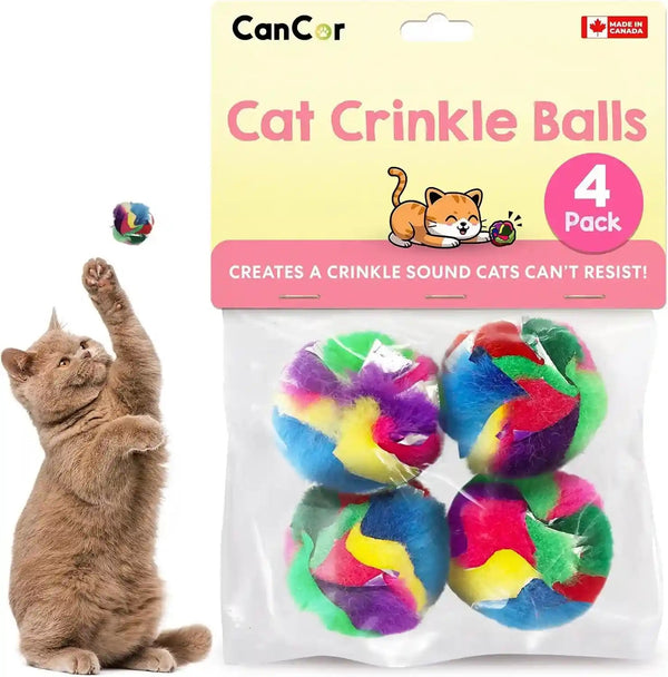 Mini Crinkle Ball Cat Toy (4 Pack) | the Starter Pack: Find Out If Your Cat Is a Crinkle Cat. Made in Canada, No Chemical Smell, Light Enough to Carry Off.1