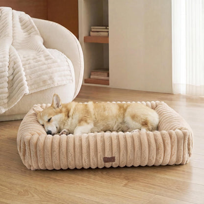 Bedsure Comfyfleece™ Cute Dog Bed for Small Medium Dogs Washable,25In Cream | Furry Puppy Beds,Square Rectangle Orthopedic Corduroy Aesthetic Pet Beds,Removable Zipper Cover,Non-Slip Bottom,Up to 15 Lbs10