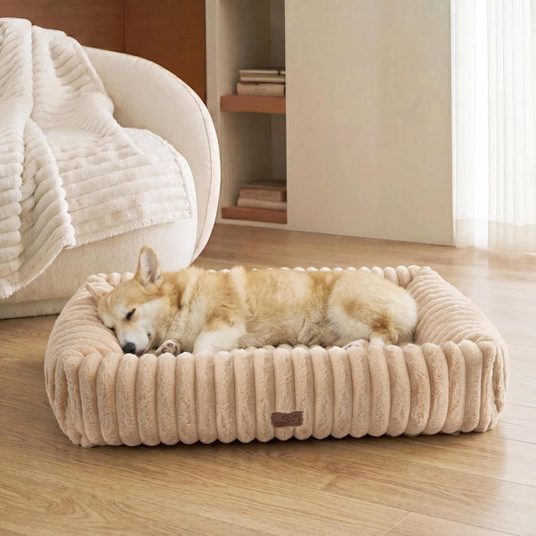 Bedsure Comfyfleece™ Cute Dog Bed for Small Medium Dogs Washable,25In Cream | Furry Puppy Beds,Square Rectangle Orthopedic Corduroy Aesthetic Pet Beds,Removable Zipper Cover,Non-Slip Bottom,Up to 15 Lbs10
