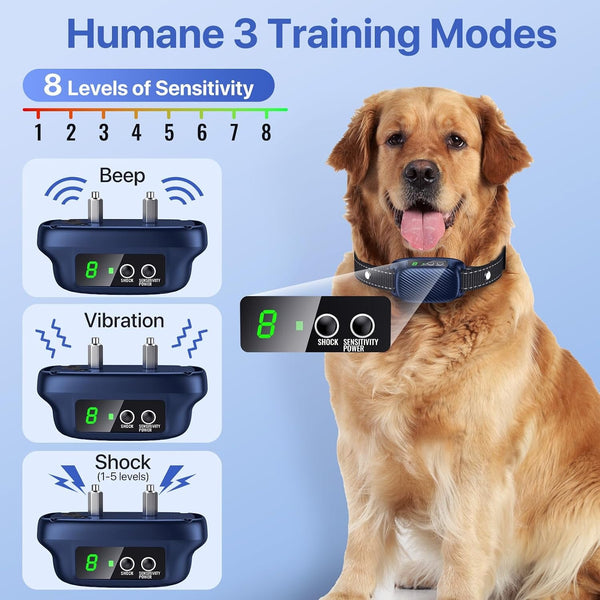 Dog Bark Collar, Automatic Bark Collar with 8 Sensitivity Levels,Smart Waterproof No Bark Collar with Beep Vibration Modes, Rechargeable anti Barking Collars for Large Medium Dogs-K042