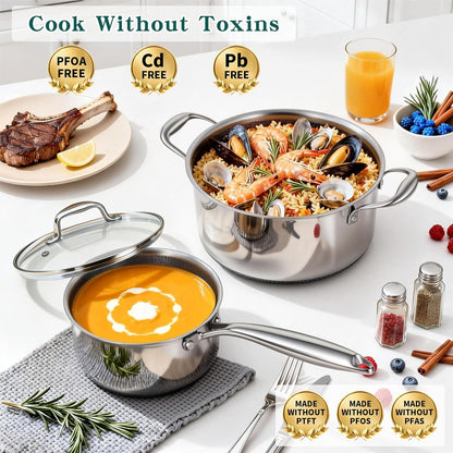 14-Piece Hybrid Stainless Steel Cookware Set with 3 Silicone Trivets | Heavy-Duty Pots and Pans Set, Induction Compatible, Oven Dishwasher Safe, PFOA Free4