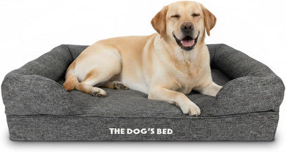 The Dog’S Bed Orthopedic Memory Foam Dog Bed with Bolsters for Large Dogs, High Density Support Mattress, Low Front Entry, Removable Washable Cover, Oxford Fabric, Blue with Dark Red Trim, Large33