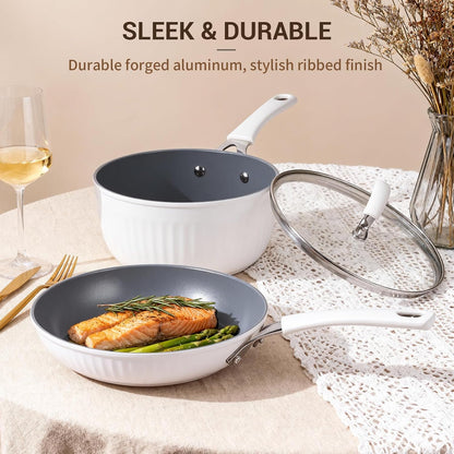 15-Piece Ribbed Ceramic Cookware Set, Pots and Pans Set Non Stick, Induction Ready, Healthy Non Toxic Kitchen Cooking Set Pfas/Pfoa/Ptfe-Free, Silicone-Wrapped Stay-Cool Handle8