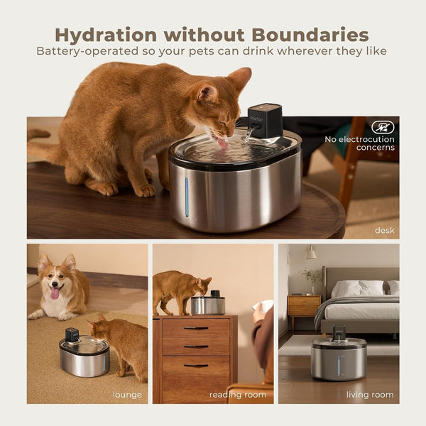 Smartoo Wireless Cat Water Fountain Stainless Steel,152Oz/4.5L Cat Fountain | Battery Operated,Cordless Pet Water Fountain for Cats & Dogs, Motion Sensor,Ultra Quiet Pump, Water Fountains for Cats Indoor2