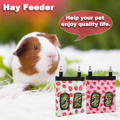 DZWLKJ Guinea Pig Hay Feeder, 2 Pack, 11 X 9 X 1 Inches, Rabbit Hay Feeder Bag, Stainless Steel, 600D Oxford, Watermelon and Strawberry6