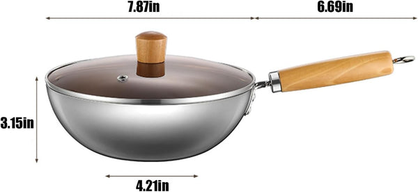 Titanium Wok with Lid, Non Stick Titanium Pans for Cooking, Ultra-Durable, Scratch-Resistant, Even Heating Frying Pans, Compatible with All Cooktops, Stainless Woks,7.87In8