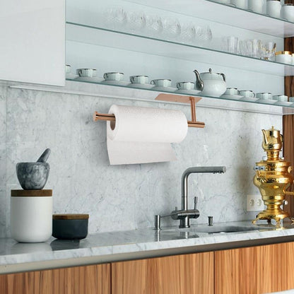 Paper Towel Holder - Self Adhesive Paper Towel Holder Wall Mount for Kitchen Rack， Adhesive Paper Towel Roll Rack for Bathroom Towel Kitchen ， Stainless Steel-Rose Gold3