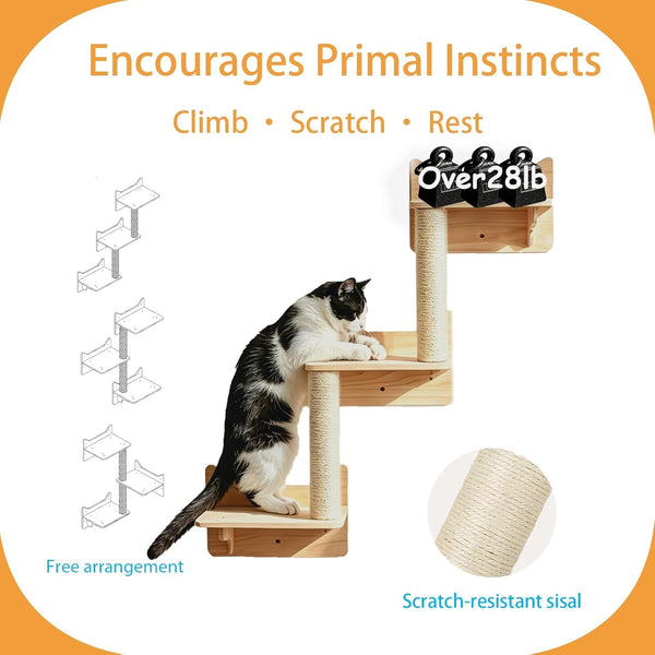 Cat Wall Shelves, 9-Piece Cat Wall Furniture for Large Cats | Solid Pine Wall Mounted Cat Furniture with Cat House, Cat Climbing Shelves, Ladder and Sisal Scratching Posts for Indoor Cats4