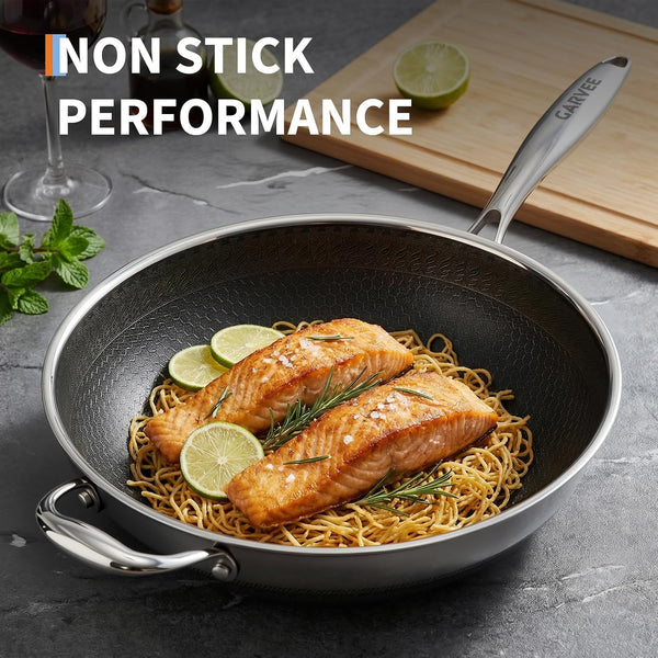 13 Inch Wok Pan,Pfoa Free Cookware,Non Stick Stainless Steel Woks & Stir-Fry Pans Nonstick, Dishwasher and Oven Safe, Works on Induction2