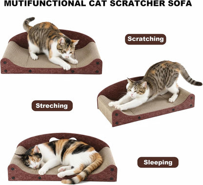 26" Cat Scratcher Bed, Large Scratcher Couch for Indoor Cats, Cardboard Scratcher Sofa, Durable Scratch Pad with Ball, Furniture Protector (Brown, Large)3