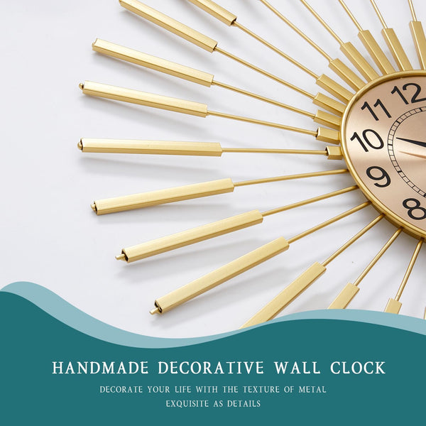 Large Wall Clocks for Living Room Decor 24 Inch Gold Starburst Wall Clock, Silent Non-Ticking Metal Wall Clocks Battery Operated, Mid Century Boho Farmhouse Modern Art Decor for Bedroom Office6