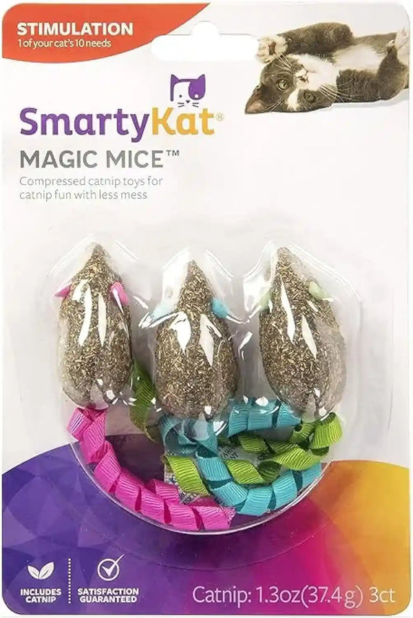 Smartykat Magic Mice Compressed Catnip and Ribbon Cat Toys, Mess-Free for Hunting & Batting Fun for Cats & Kittens, Set of 31