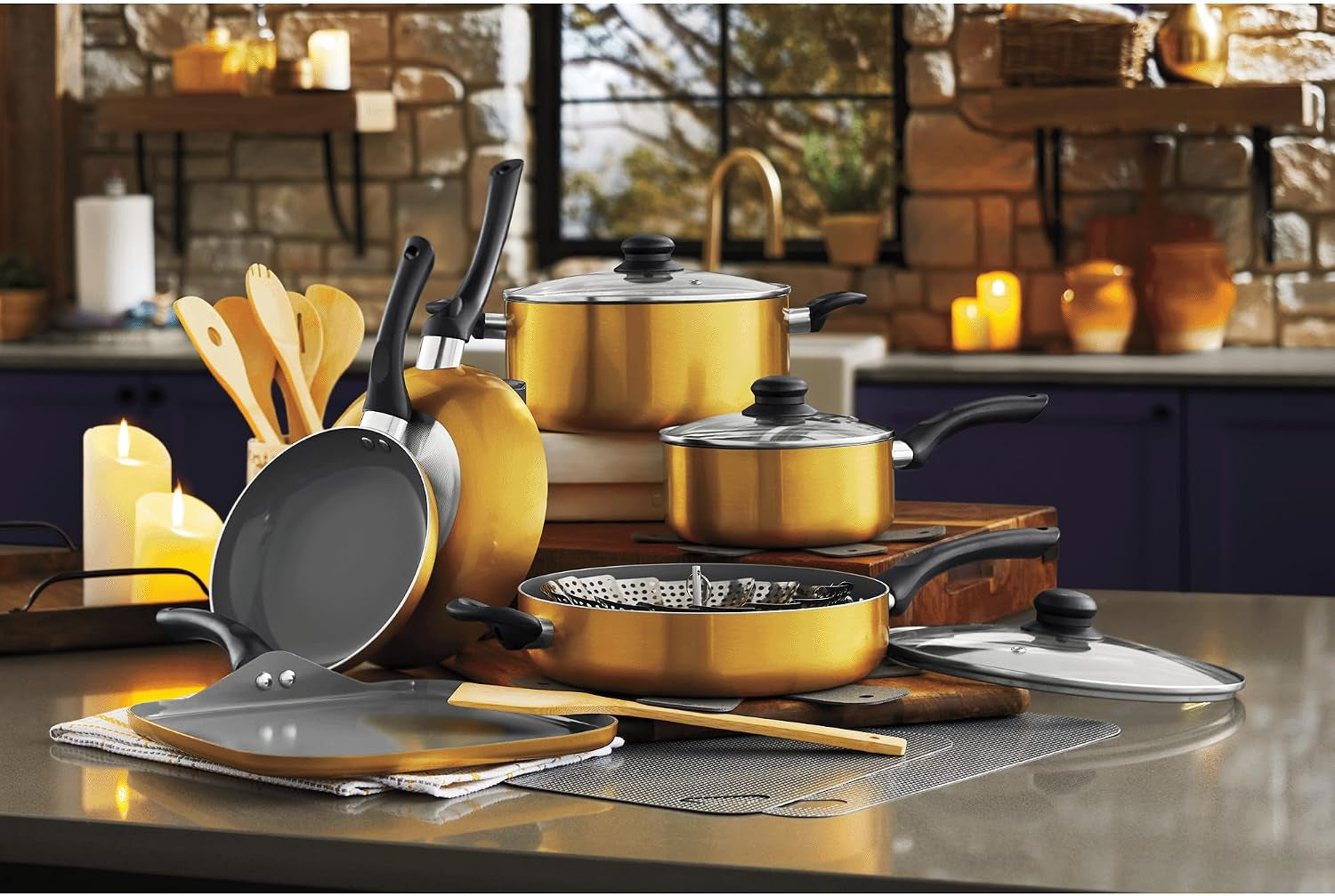 20-piece-ceramic-metallic-cookware-set-nonstick-citrine-20-piece-cookware-set-with-ceramic-nonstick-interiors-glass-lids-utensils-strainer-pads-and-griddle-pan