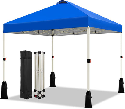 10X10 Pop up Canopy Tent, 1-Button Push Setup Canopy Tent, Adjustable Height Instant Portable Shelter, Portable Roller Bag, Easy Outdoor Sun Shade for Events, 4 Weight Bags, Blue1
