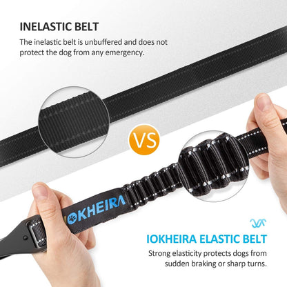 Dog Seat Belt 3-In-1 Car Harness for Dogs Adjustable Safety Seatbelt for Car Nylon Reflective Bungee Fabric Dog Car Harness with Clip Hook Latch & Buckle, Swivel Zinc Alloy Carabiner (Black)4