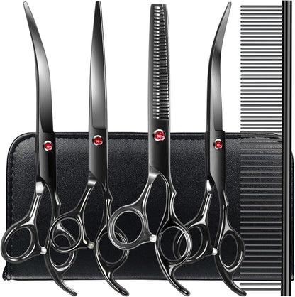 TINMARDA Dog Grooming Kit, Professional Stainless Steel Dog Grooming Scissors with Curved Shears, Pink Finger Rings - 4 Piece Sharp Durable Pet Shears for Dogs Cats at Home Salon-Quality Grooming9
