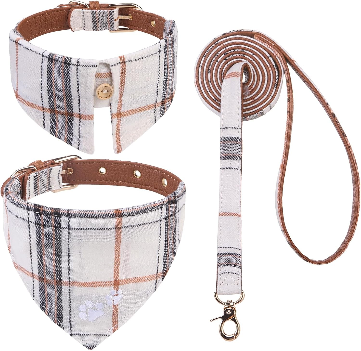 expawlorer-puppy-collar-and-leash-set-embroidery-pawprints-plaid-dog-collar-and-dog-leash-set-bow-tie-and-bandana-dog-collar-with-bell-cute-collar-and-leash-for-dogs-cats-outdoor-walking-blue-s