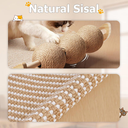 3 in 1 Sisal Cat Scratcher Bed, Solid Pine Cat Scratcher with Balls,Natural | Extra Large Cat Scratching Post with Hammock, Cat Scratcher for Scratch & Play & Rest, Cat Furniture for Indoor Cats, Kitten2
